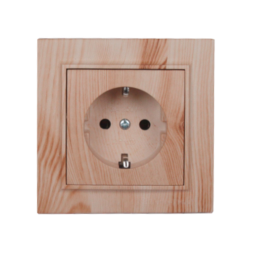Розетка с заземлением светлое дерево Enzo