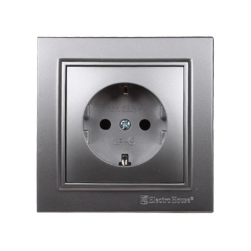 Розетка с заземлением Термопластик 16 А Enzo Серебряный камень