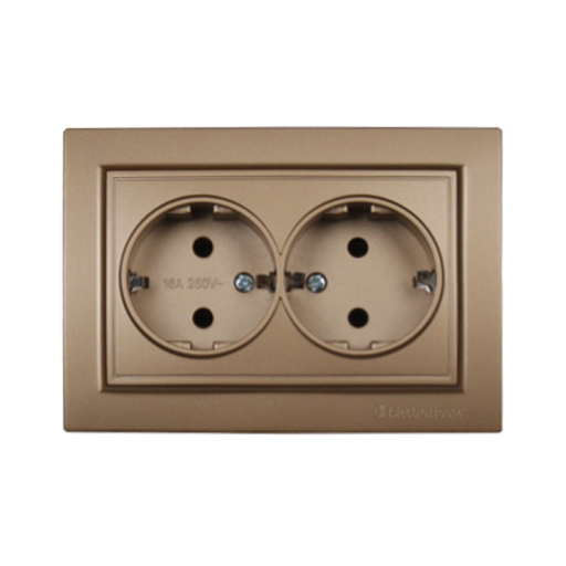 Розетка двойная с заземлением Термопластик 16 А Enzo Роскошно-золотой