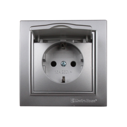 Розетка с крышкой Термопластик IP44 с/з 16 А Enzo Серебряный камень