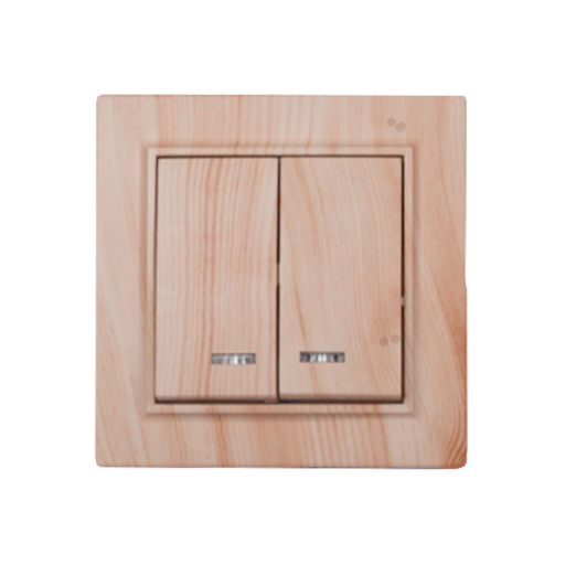 Выключатель двойной с подсветкой дерево Enzo