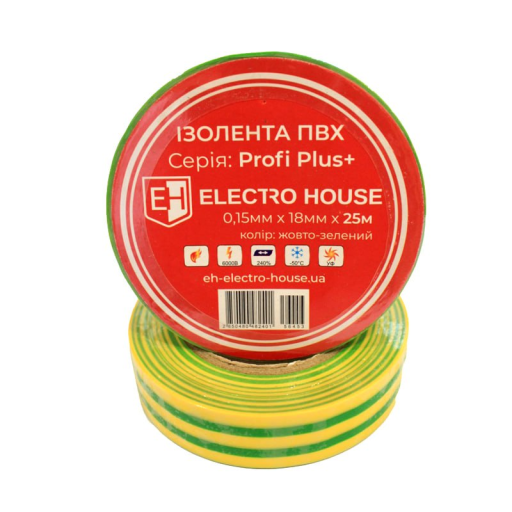 Изолента желто-зеленая 0,15мм х 18мм х 25м