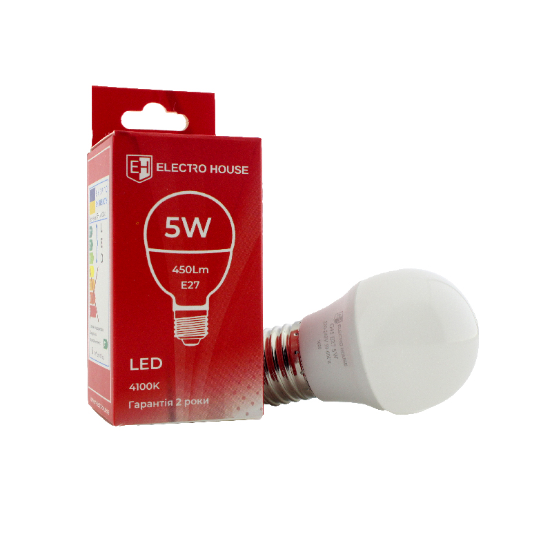 LED лампа “шар” E27/4100K/5W 450Lm /180° G45