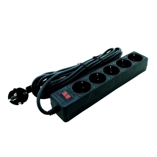 Сетевой фильтр 5 гнезд с заземлением, 5 м Черный