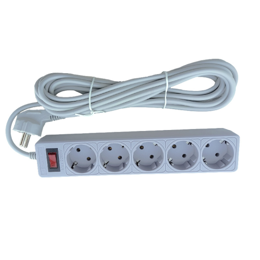 Сетевой фильтр 5 гнезд с заземлением, 5 м Серый