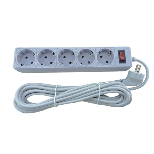 Сетевой фильтр 5 гнезд с заземлением, 5 м Серый_